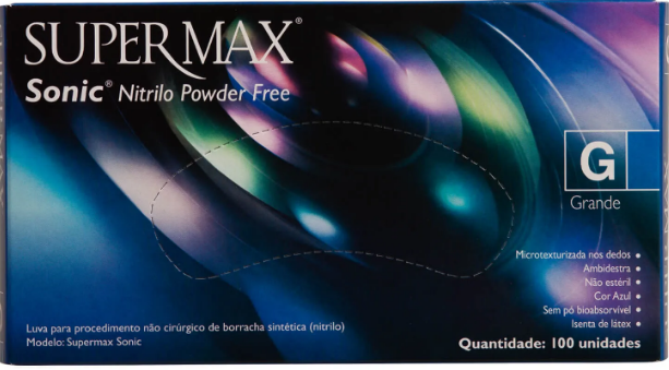 LUVA SUPERMAX NITRILO SEM PÓ AZUL COBALTO 100UN - SONIC