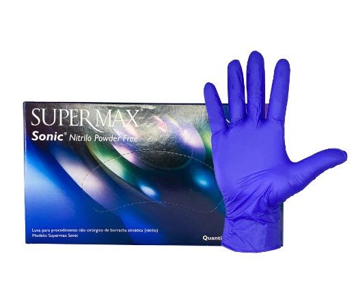 LUVA SUPERMAX NITRILO SEM PÓ AZUL COBALTO 100UN - SONIC