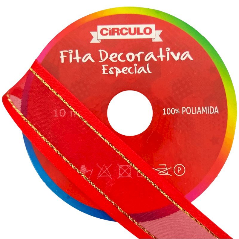 Fita Voil Circulo c/borda cetim Ref:352926 cor111-VERMELHO 22mm 10mt