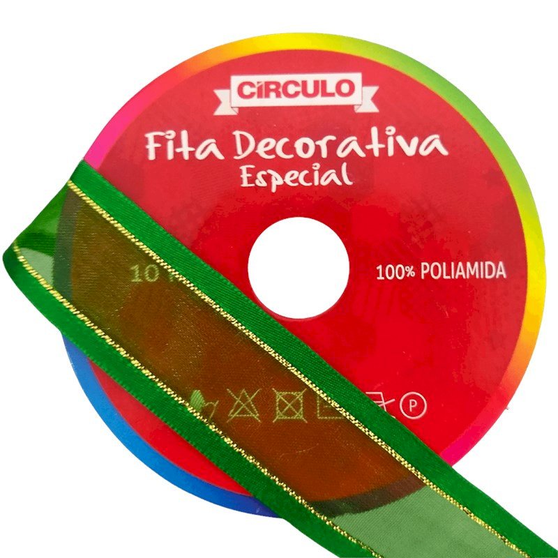 Fita Voil Circulo c/borda cetim Ref:352926 cor213-VERDE 22mm 10mt