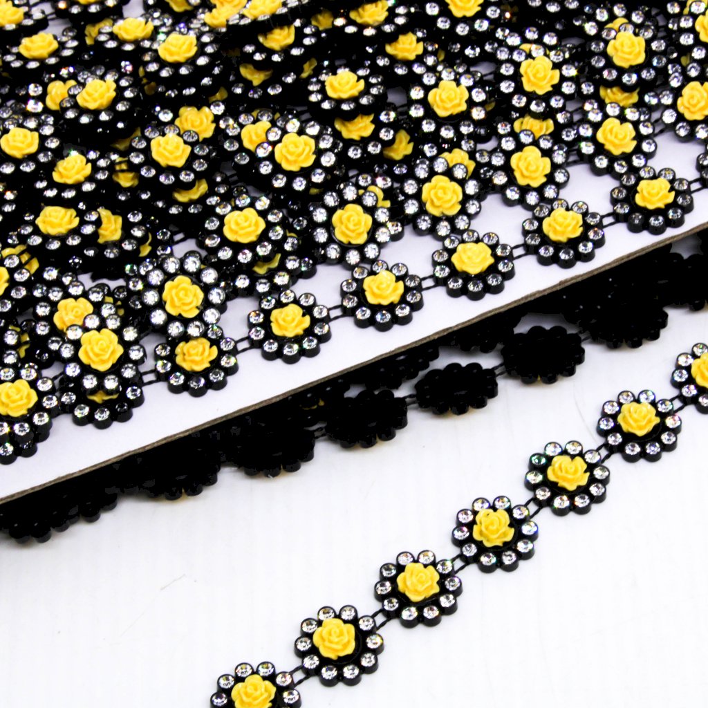 Ajofre Flor Resina c/Strass Limport AMARELO Ref:24360 13mm 