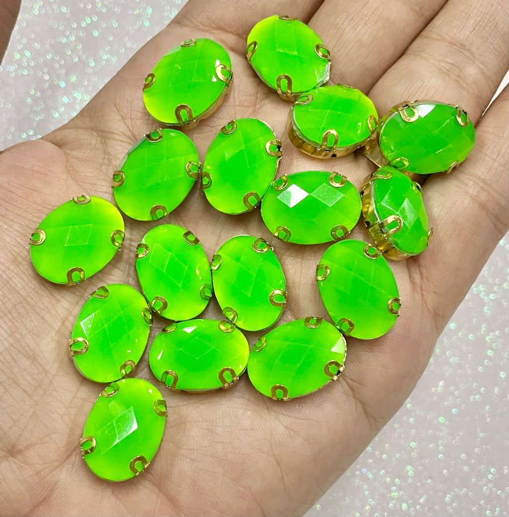 Chaton Engrampado OVAL Limport VERDE FLÚOR 13x18mm 20und