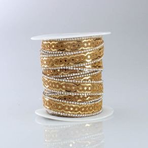 Fita Strass/Caviar Ouro Onda Limport Ref:4491 15mm