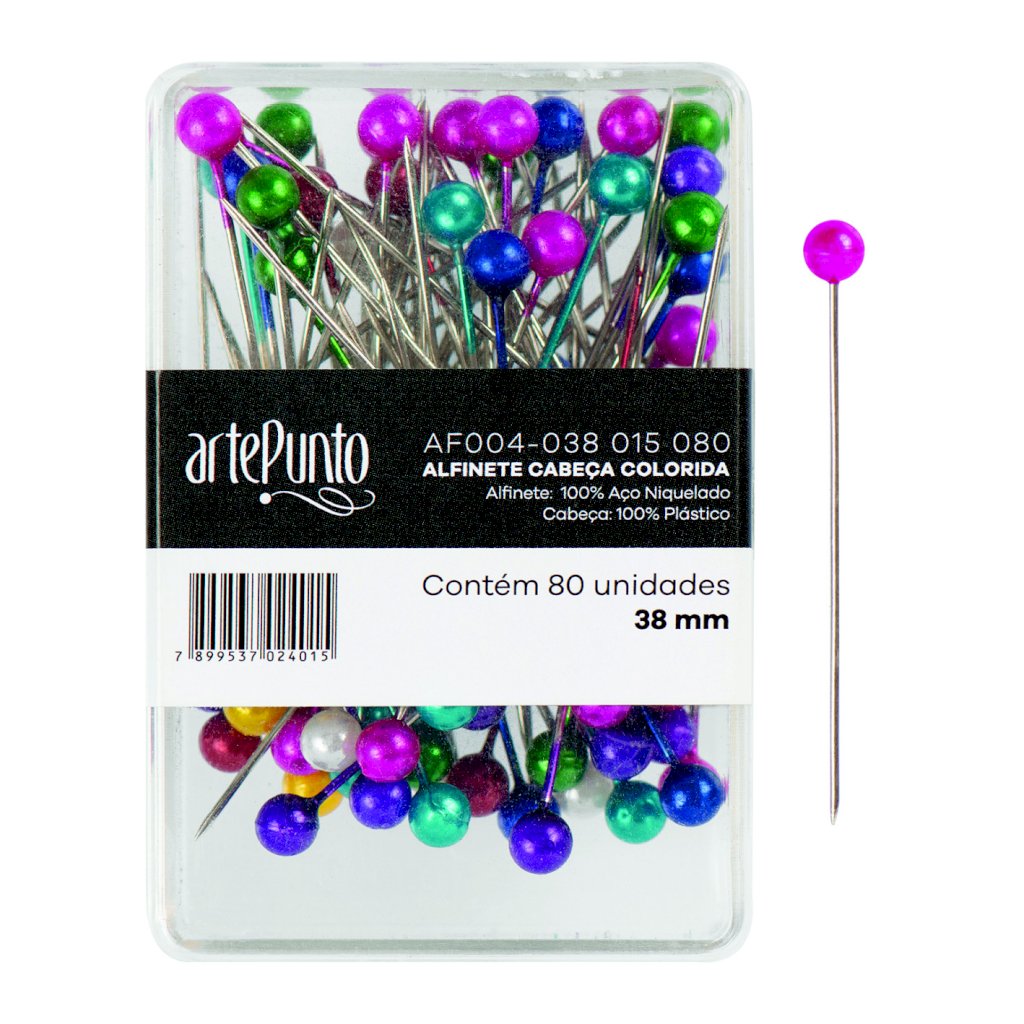 Alfinete Cabeça Colorida ArtePunto 38mm AÇO 80und