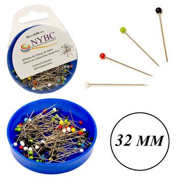 Alfinete Cabeça Vidro Colorida NYBC 32mm 100und