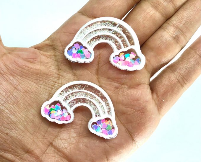 Aplique Acrílico Duplo Arco-íris(GLITER) Unidade