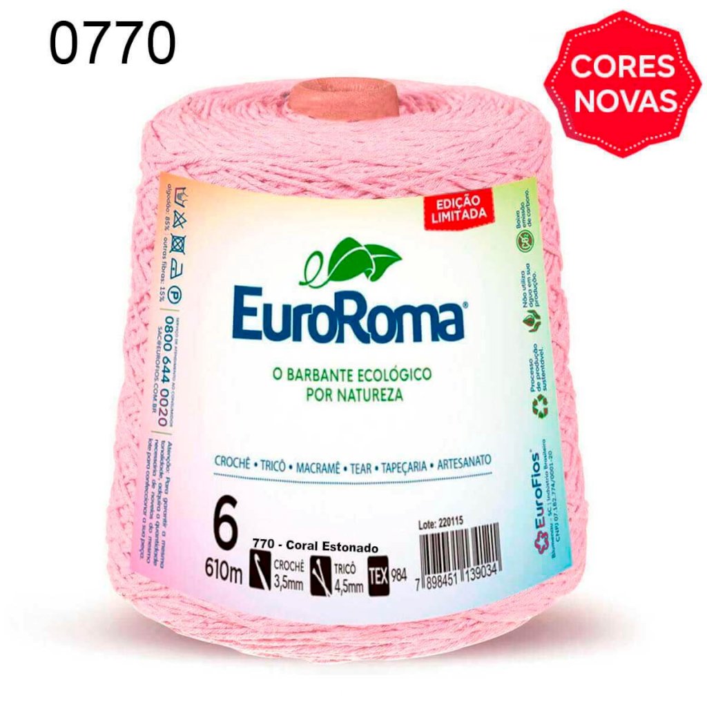 Barbante Euroroma n°6 CORAL ESTONADO 610mt 600g