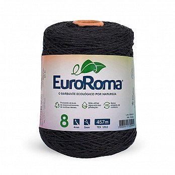 Barbante Euroroma n°8 PRETO Cor250 457mt 600g
