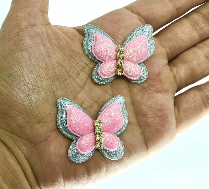 Borboleta Dupla Lurex com Strass Limport PRATA/ROSA Ref:23832 45x35mm 02und