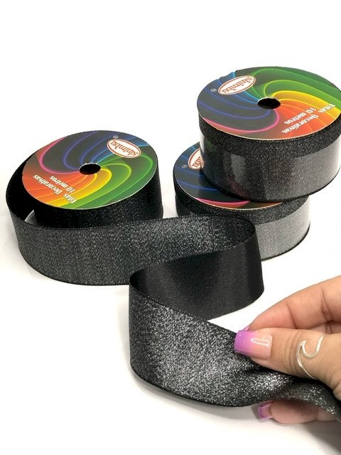 Fita Cetim Lurex Sinimbu Ref:1667/38 cor12-PRETA 38mm 10mt