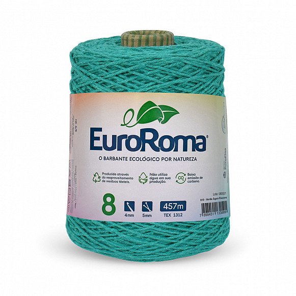 Barbante Euroroma n°8 VERDE ÁGUA ESCURO Cor810 457mt 600g