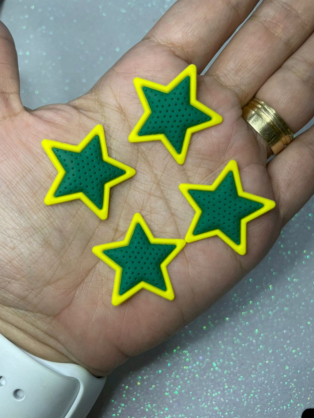 Aplique Emborrachado Estrela VERDE/AMARELO Ref:2067 30mm 04und