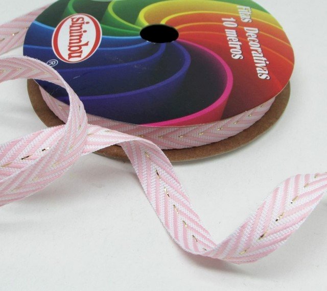 Fita Gorgurão Sinimbu Chevron Ref:1875/10 Cor01-ROSA CLARO 10mm 10mt