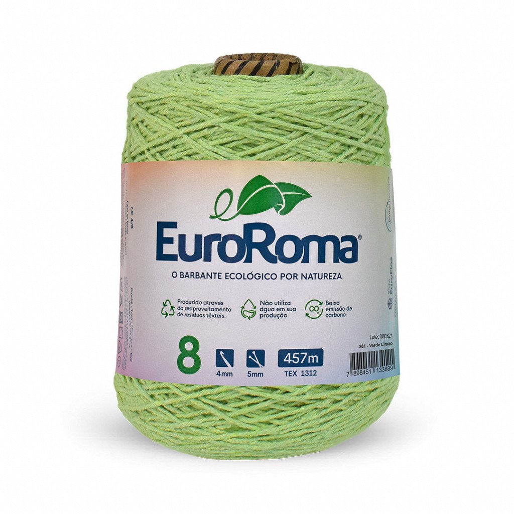 Barbante Euroroma n°8 VERDE LIMÃO Cor801 457mt 600g