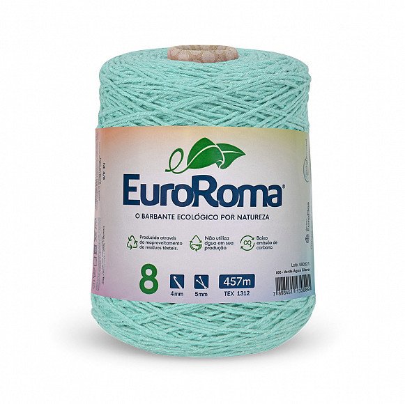 Barbante Euroroma n°8 VERDE ÁGUA CLARO Cor800 457mt 600g