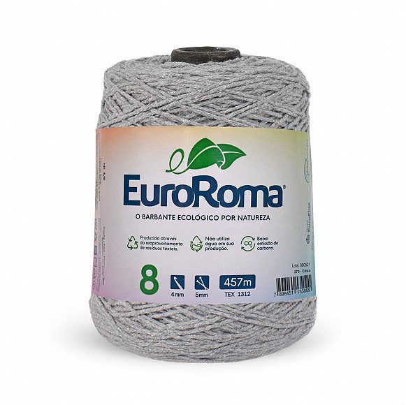 Barbante Euroroma n°8 CINZA Cor270 457mt 600g