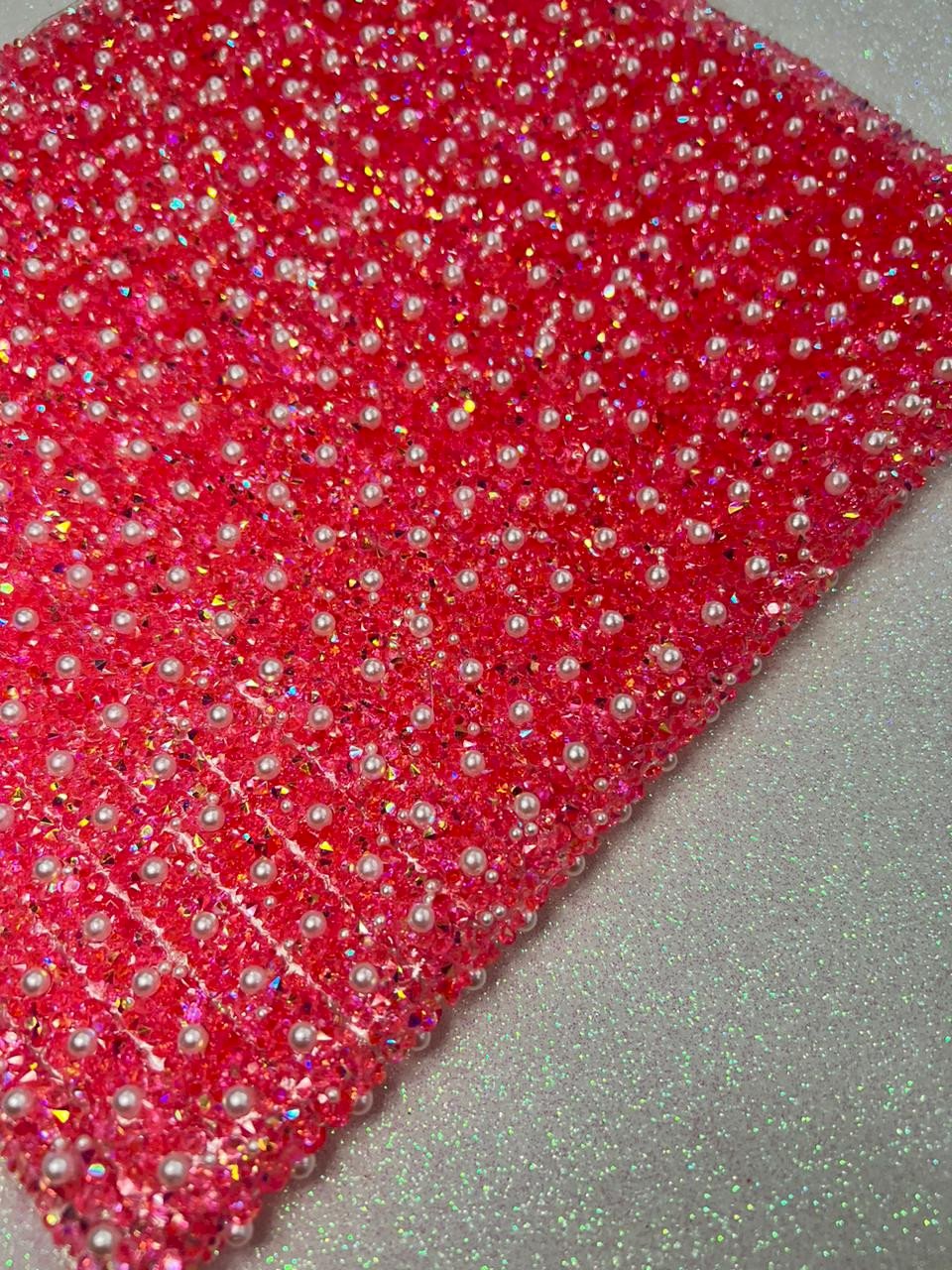 Micro manta strass/pérola cravejado ROSA CHICLETE PatImport 1cmx40cm 02Und