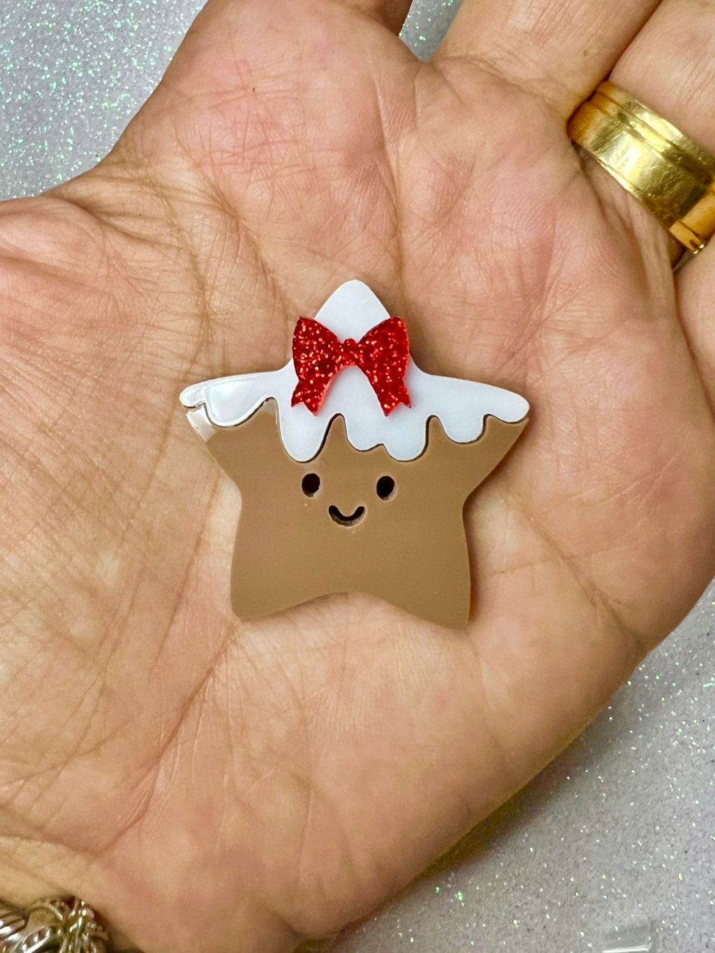 Aplique Acrílico 2D ESTRELA Natal PatImport Ref:439352 Laço Vermelho 35mm 01und