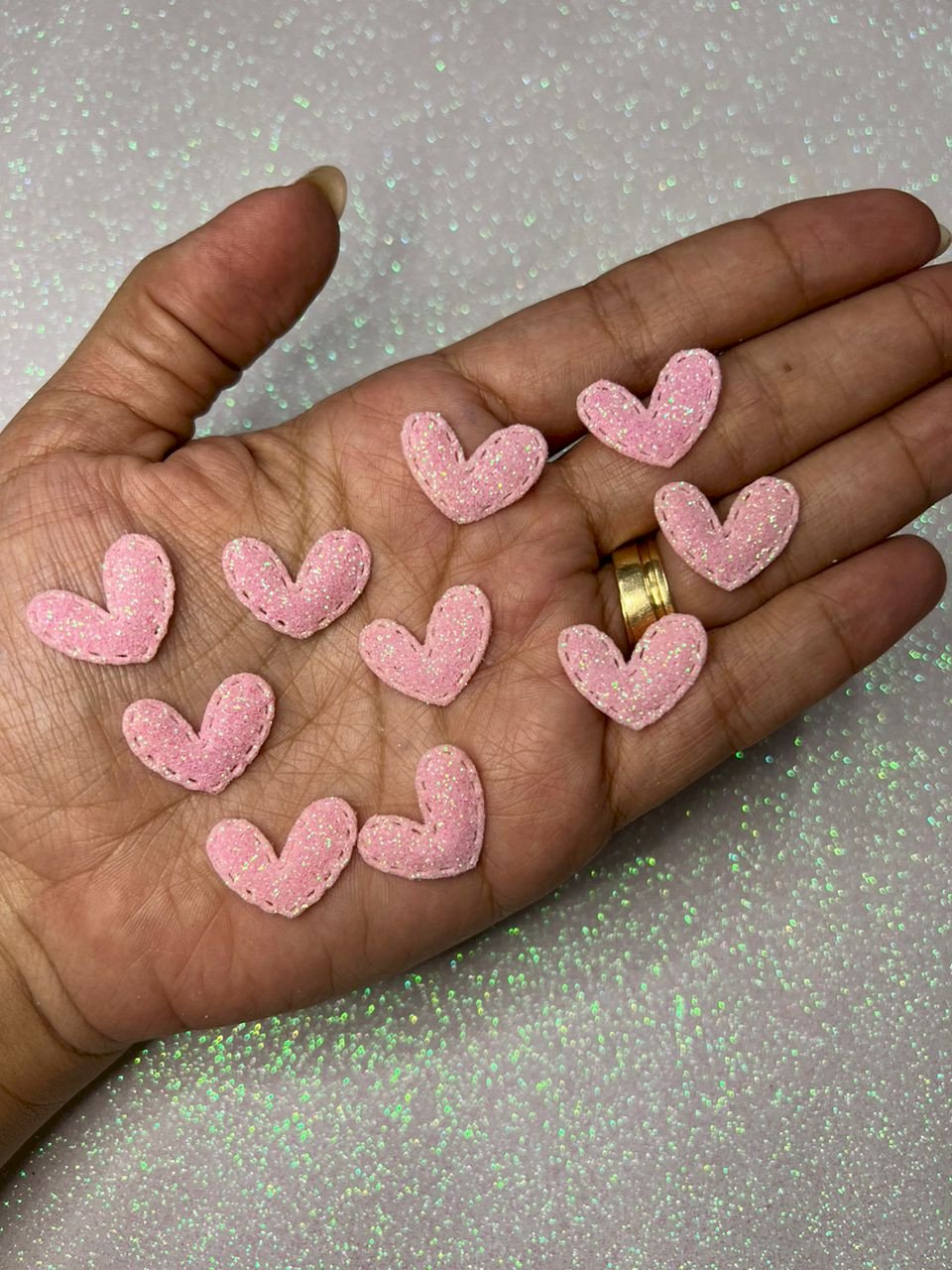 Aplique Glitter CORAÇÃO PP PatImport Ref:40354 ROSA 20mm 10und