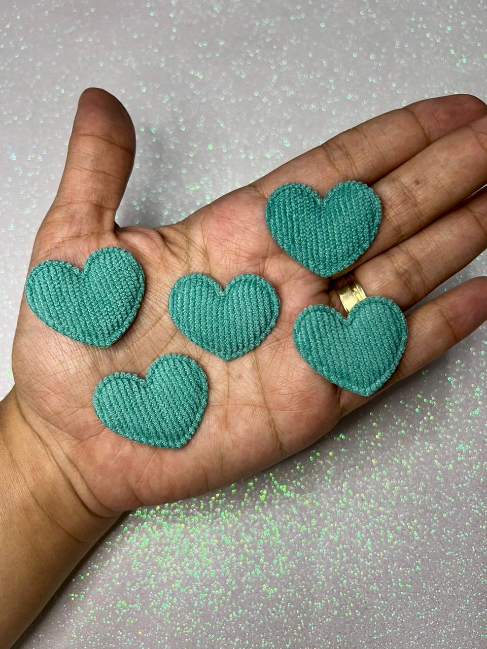 Aplique Coração Veludo PtImport Ref:5001 VERDE ESMERALDA 35mm 05und