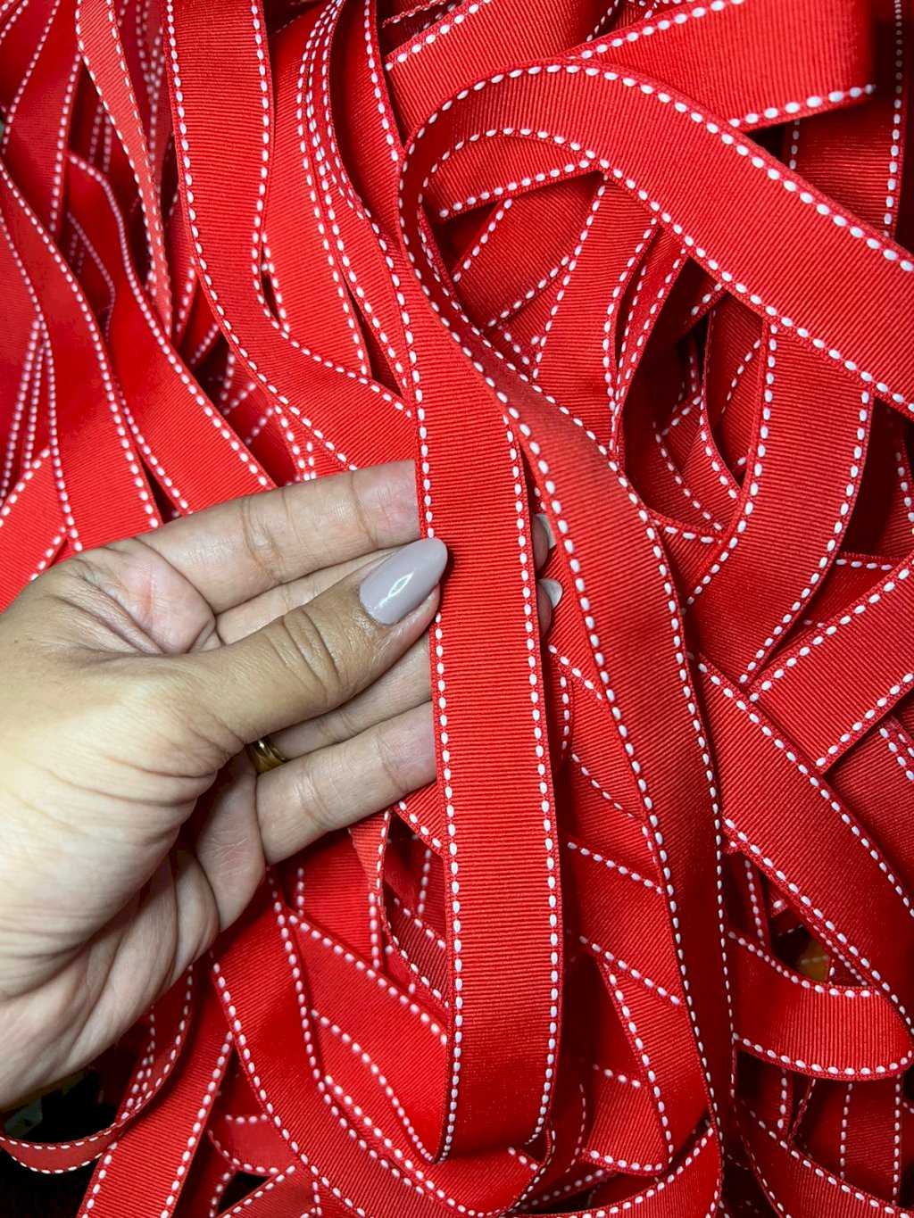 Fita Gorgurão Yama Pespontada n°5 Cor235-POPPY RED 22mm 05mt