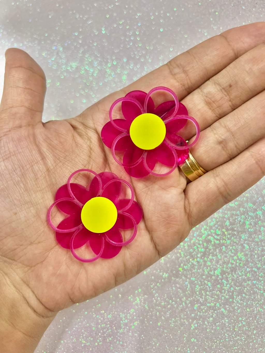 Aplique Acrílico 2D Flor Dupla DSJAcril Ref:4337 PINK 40mm 01und