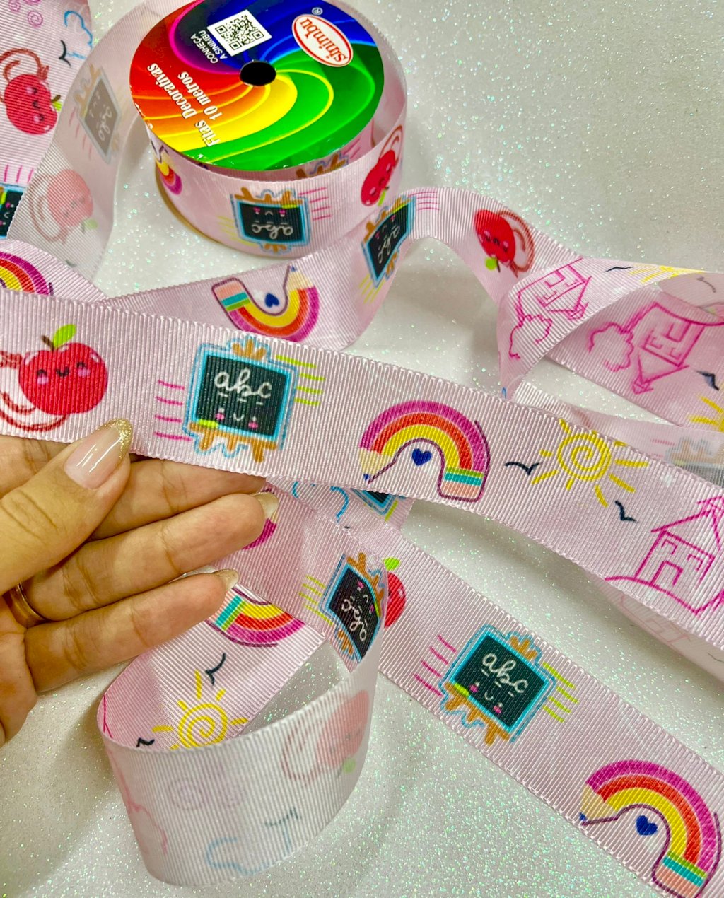 Fita Gorgurão Escolar Sinimbu Ref:1665/38 Cor231-FUNDO ROSA 38mm 