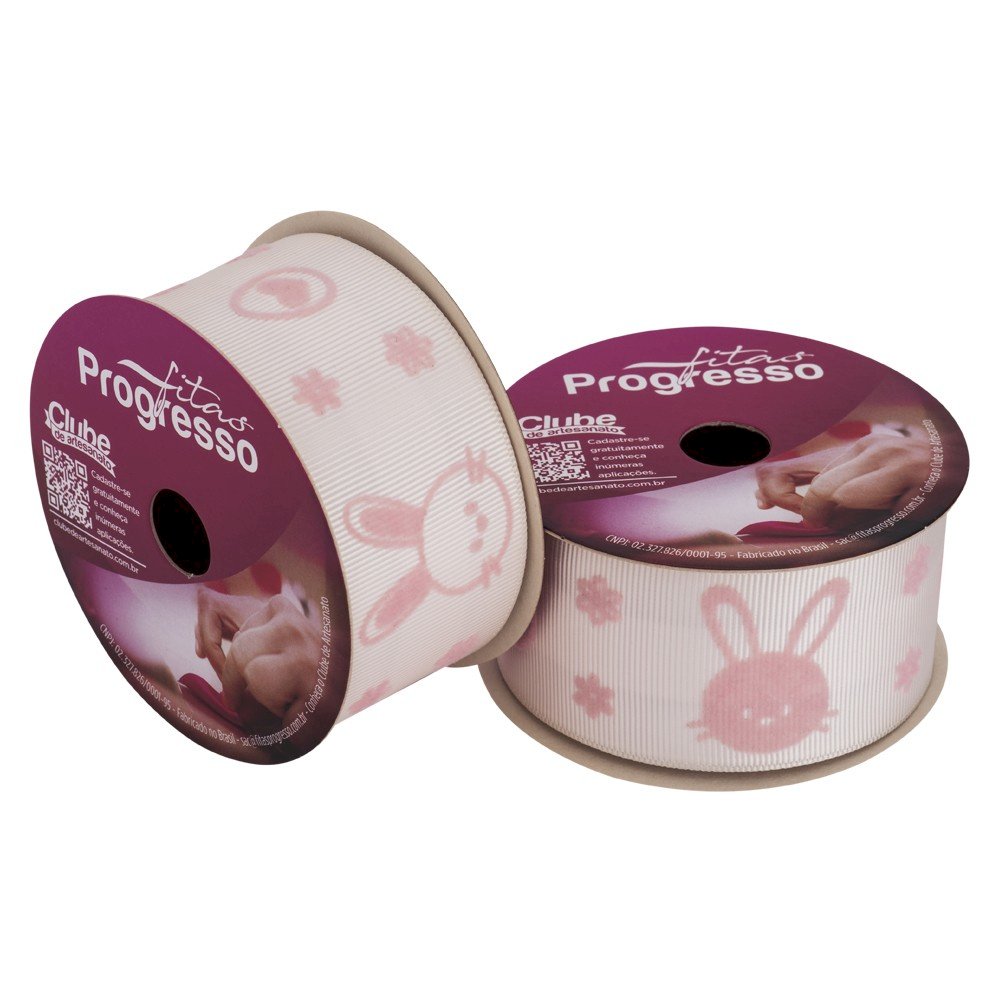 Fita Gorgurão com Veludo Páscoa Rosa Ref:EGL009G Progresso Cor017 38mm 10mt