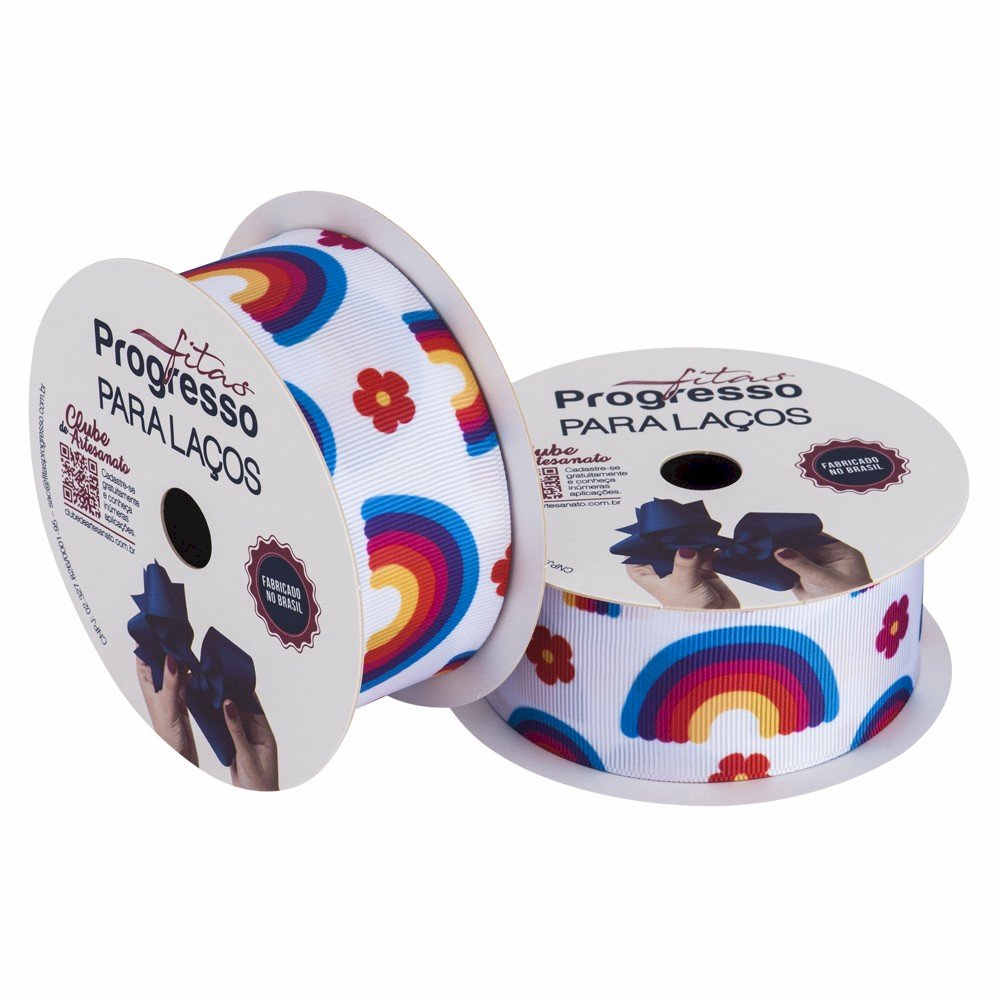 Fita Gorgurão Arco-íris Flores Color Ref:EGL009TR Progresso Cor017 38mm 10mt