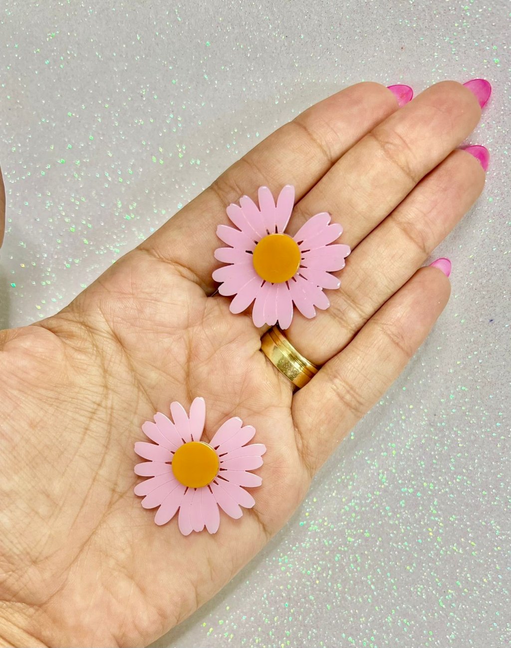 Aplique Acrílico MARGARIDA Bem-me-quer ROSA BEBÊ 35mm 02und