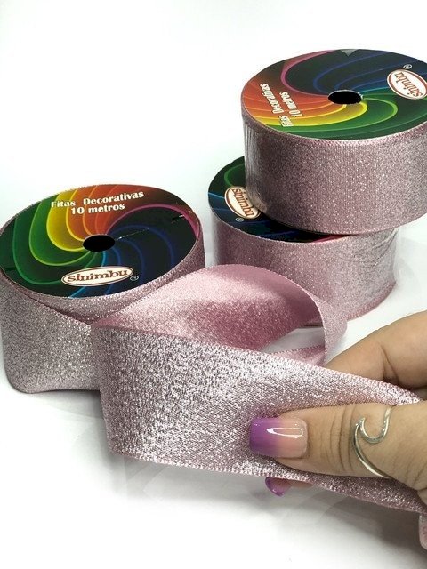 Fita Cetim Lurex Sinimbu Ref:1667/38 cor04-ROSA CLARO 38mm 10mt