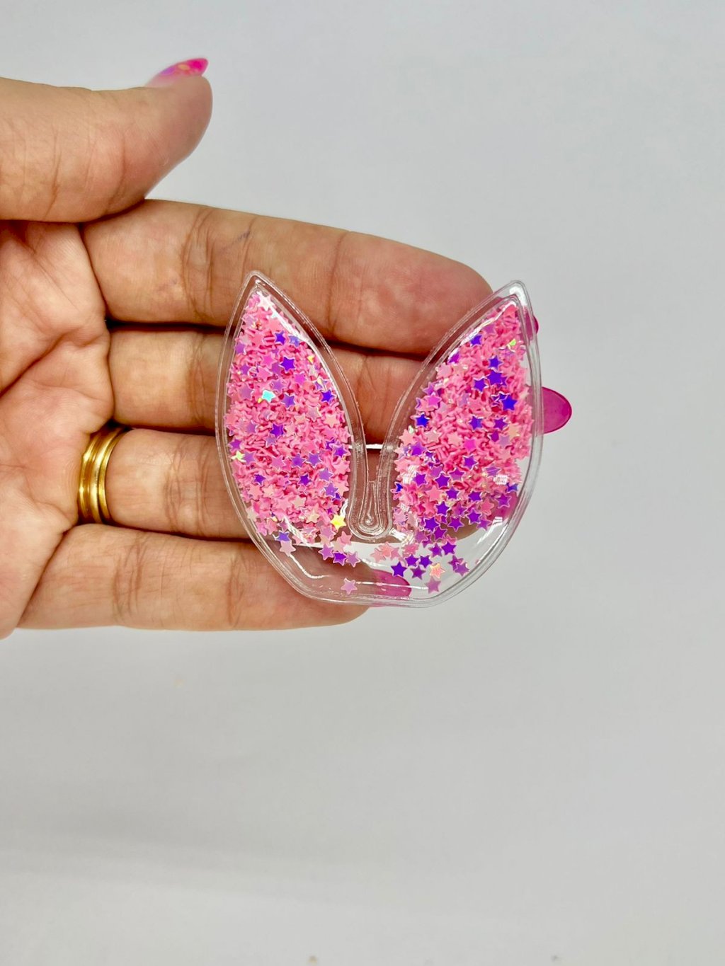 Aplique Plástico transparente Orelha COELHO PatImport ROSA MÉDIO 50mm 02und