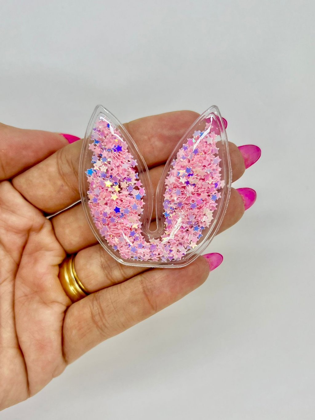 Aplique Plástico transparente Orelha COELHO PatImport ROSA CLARO 50mm 02und