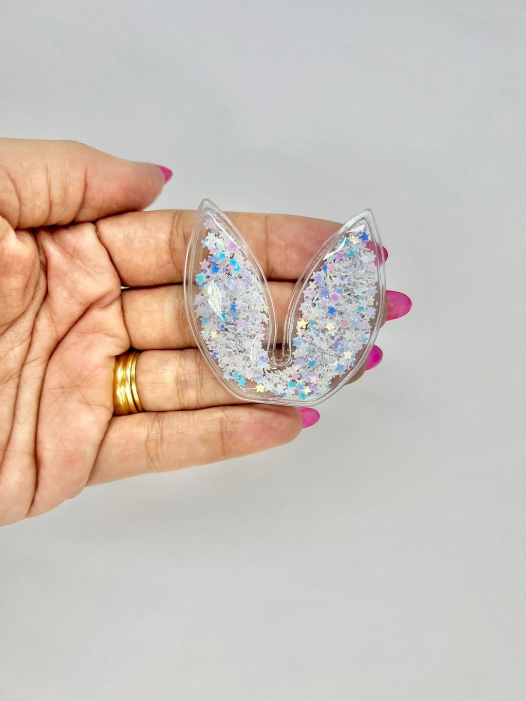 Aplique Plástico transparente Orelha COELHO PatImport BRANCO 50mm 02und