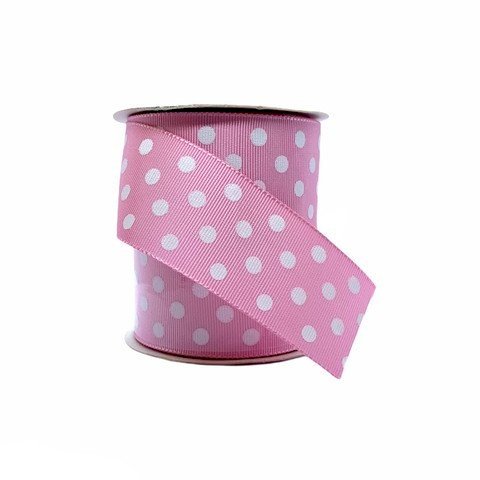 Fita Gorgurão Poá Sinimbu Ref:1433/38 cor17-ROSA/BRANCO 38mm 10mt