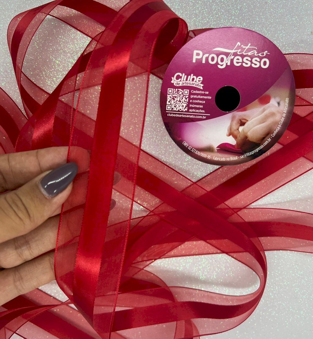 Fita Voil c/Cetim Progresso Ref:VCE009 Cor209-VERMELHO 38mm 10mt