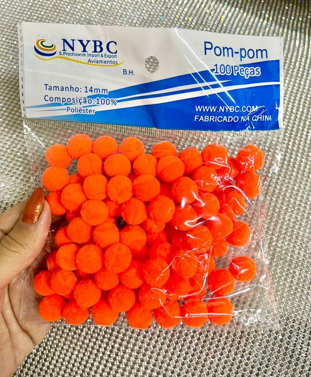 Pompom NYBC Cor01-Laranja NEON 14mm 100und