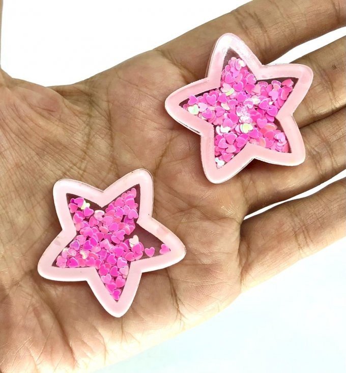 Aplique Acrílico Confete PatImport Estrela Rosa(Pink) 