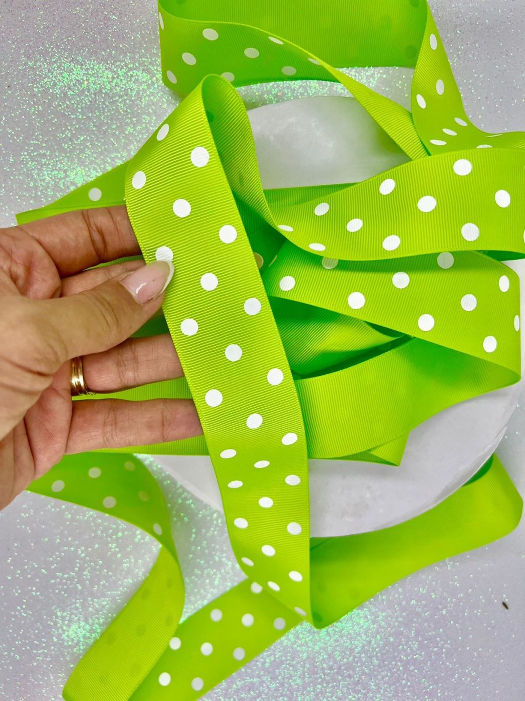 Fita Gorgurão Poá Yama Cor555-GREEN FLASH 38mm 05mt