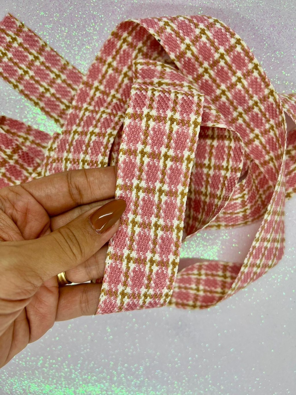 Fita Xadrez Luxo PatImport Ref:10462 ROSA 38mm 02mt