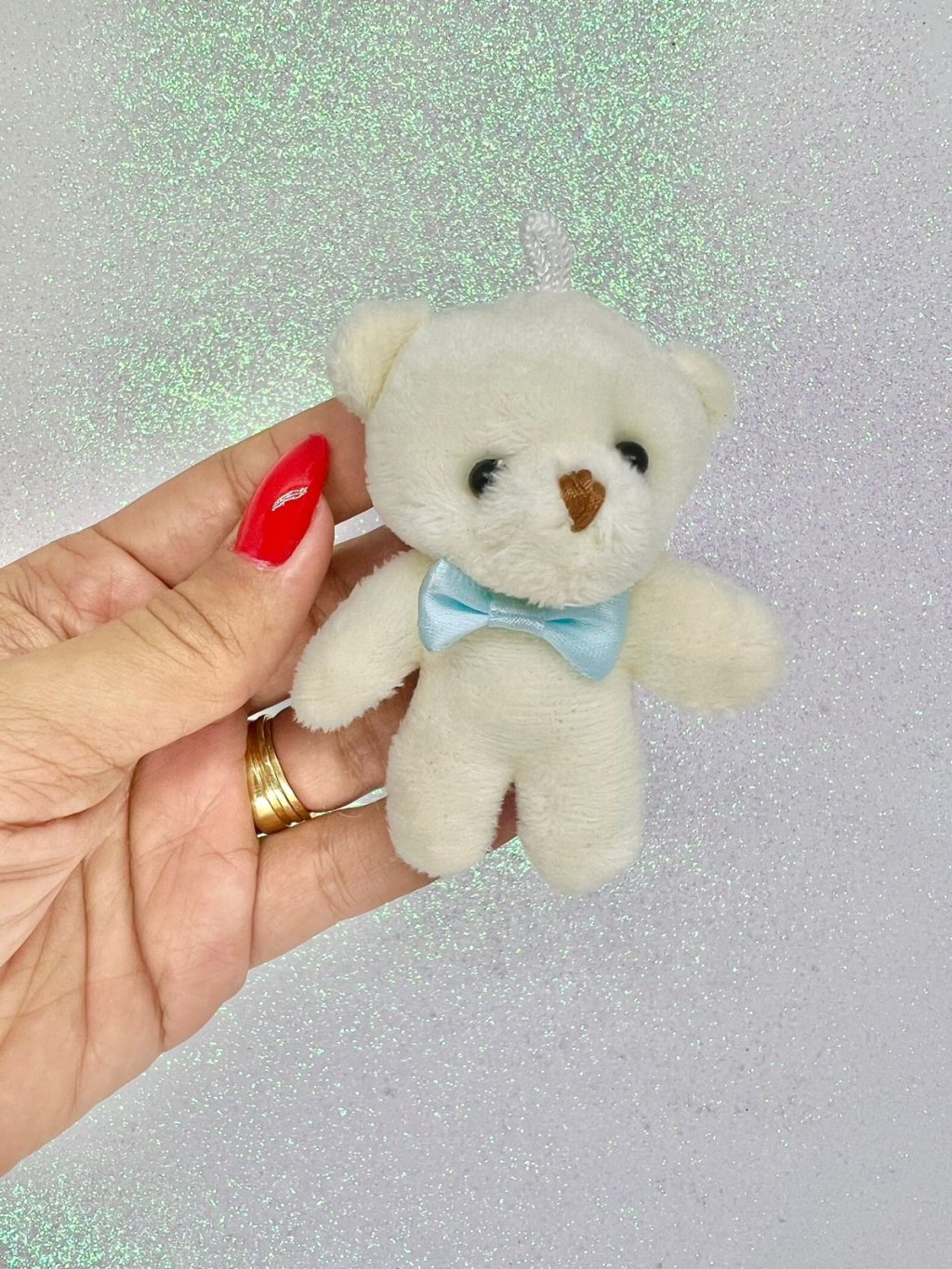 Aplique Urso Pelúcia Marfim (LAÇO AZUL) Lomil Ref:33211 80mm 01und