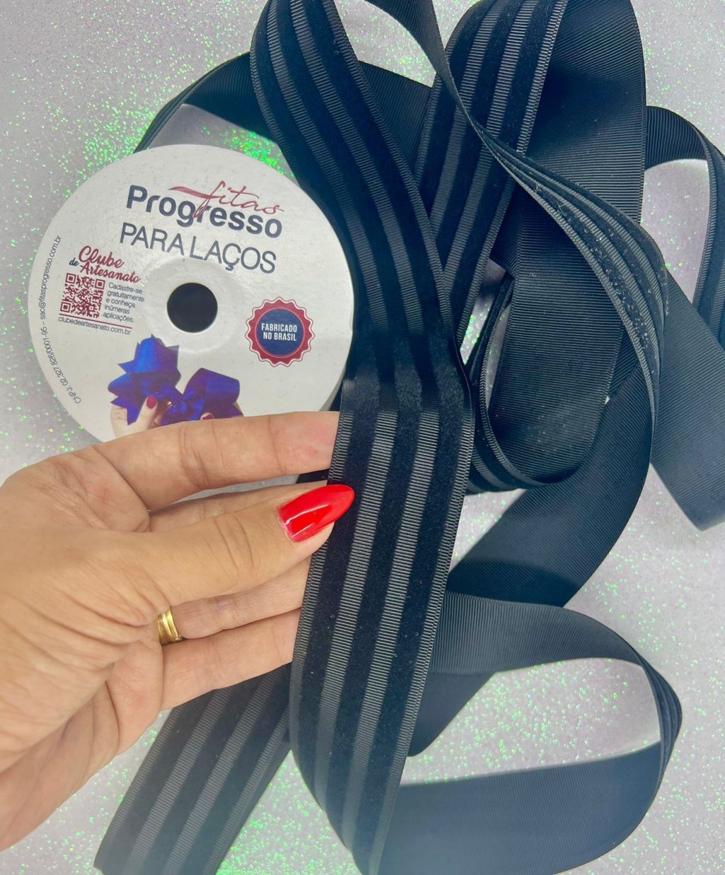 Fita Gorgurão Veludo Progresso p/Laços  Ref:EGL009VC Cor001-PRETA 38mm 