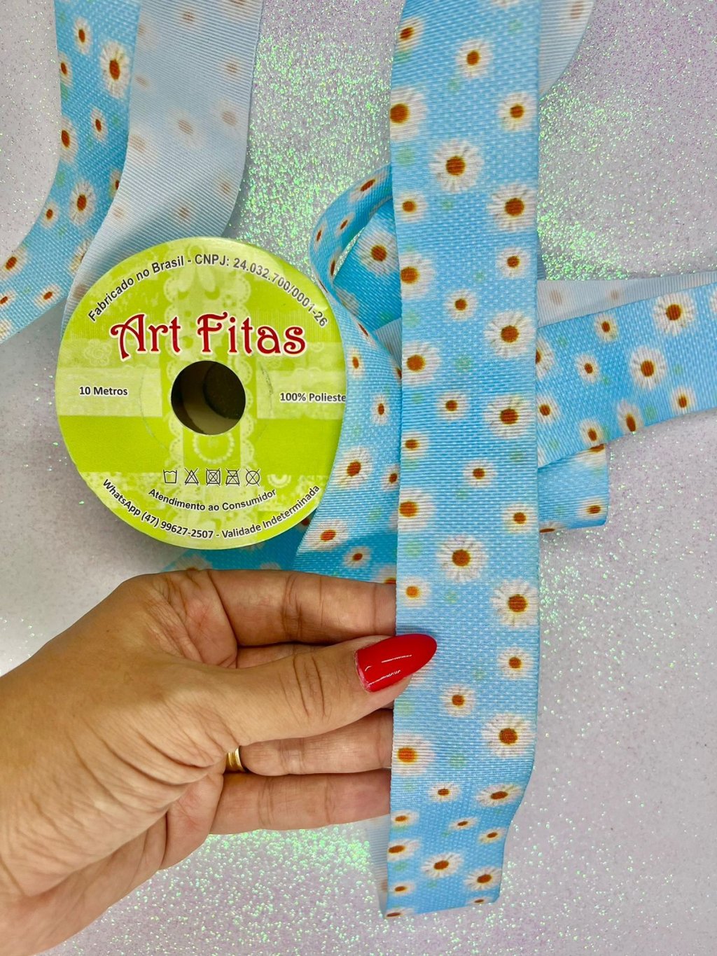 Fita Gorgurão Margarida Azul ArtFitas Ref:G2887 38mm