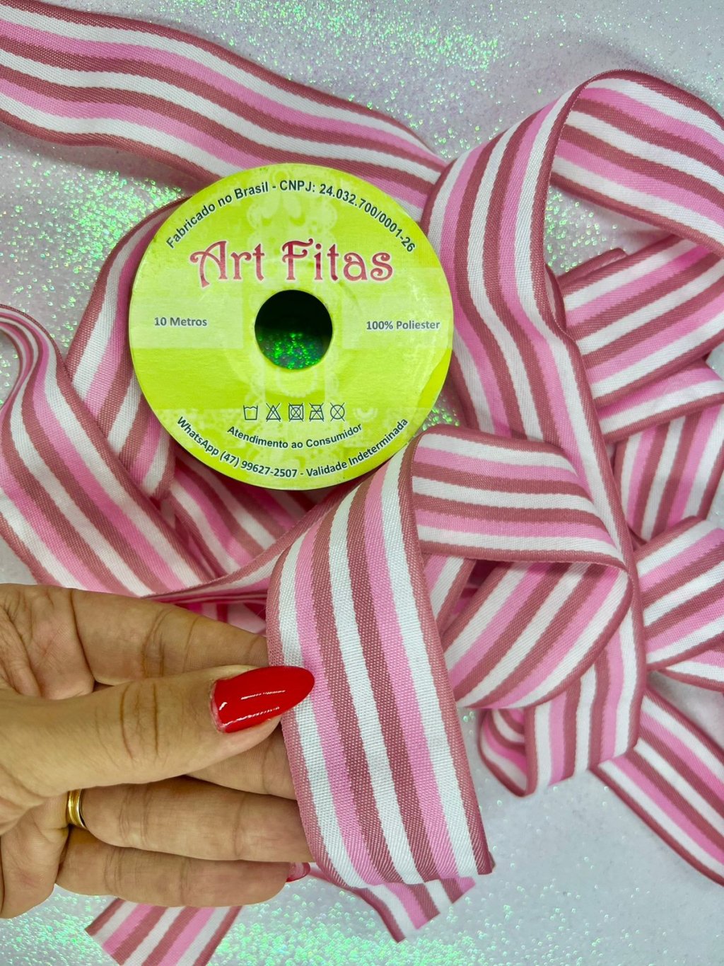 Fita Gorgurão Listra Rosa ArtFitas Ref:PB45 38mm