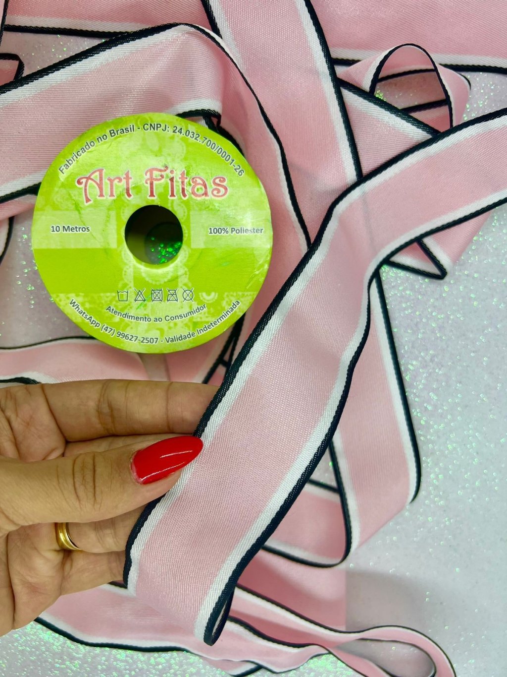 Fita Gorgurão Listra Rosa/Preto ArtFitas Ref:PB43 38mm