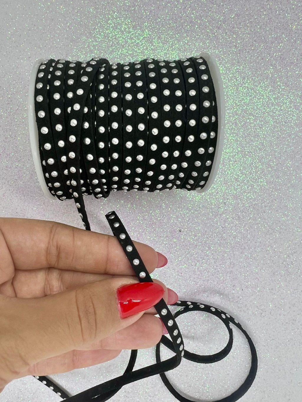 Fio Courino c/Tachinha PatImport Ref:165073 PRETO C/PRATA 5mm 