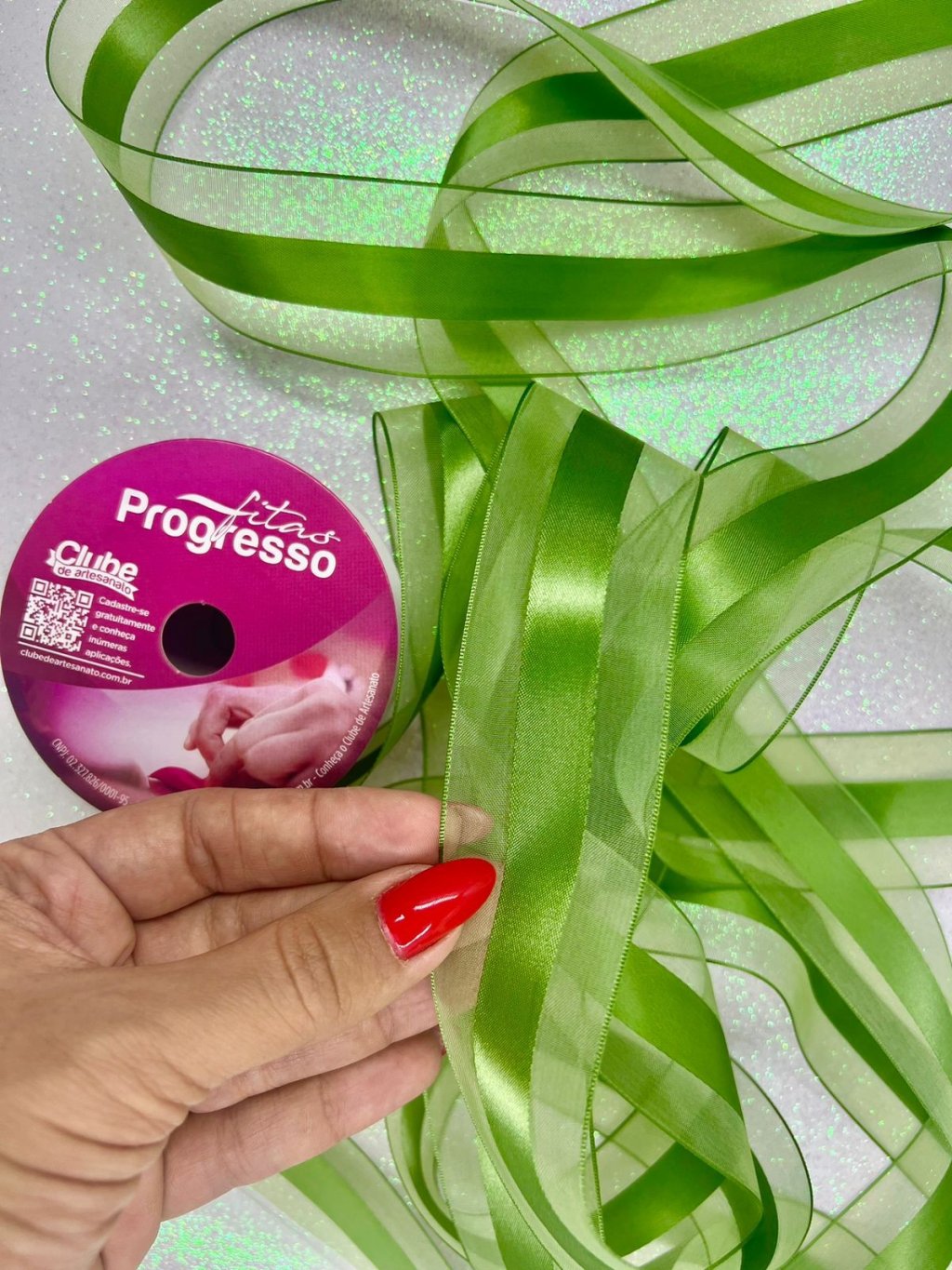 Fita Voil c/Cetim Progresso Ref:VCE009 Cor249-VERDE MILITAR 38mm 10mt