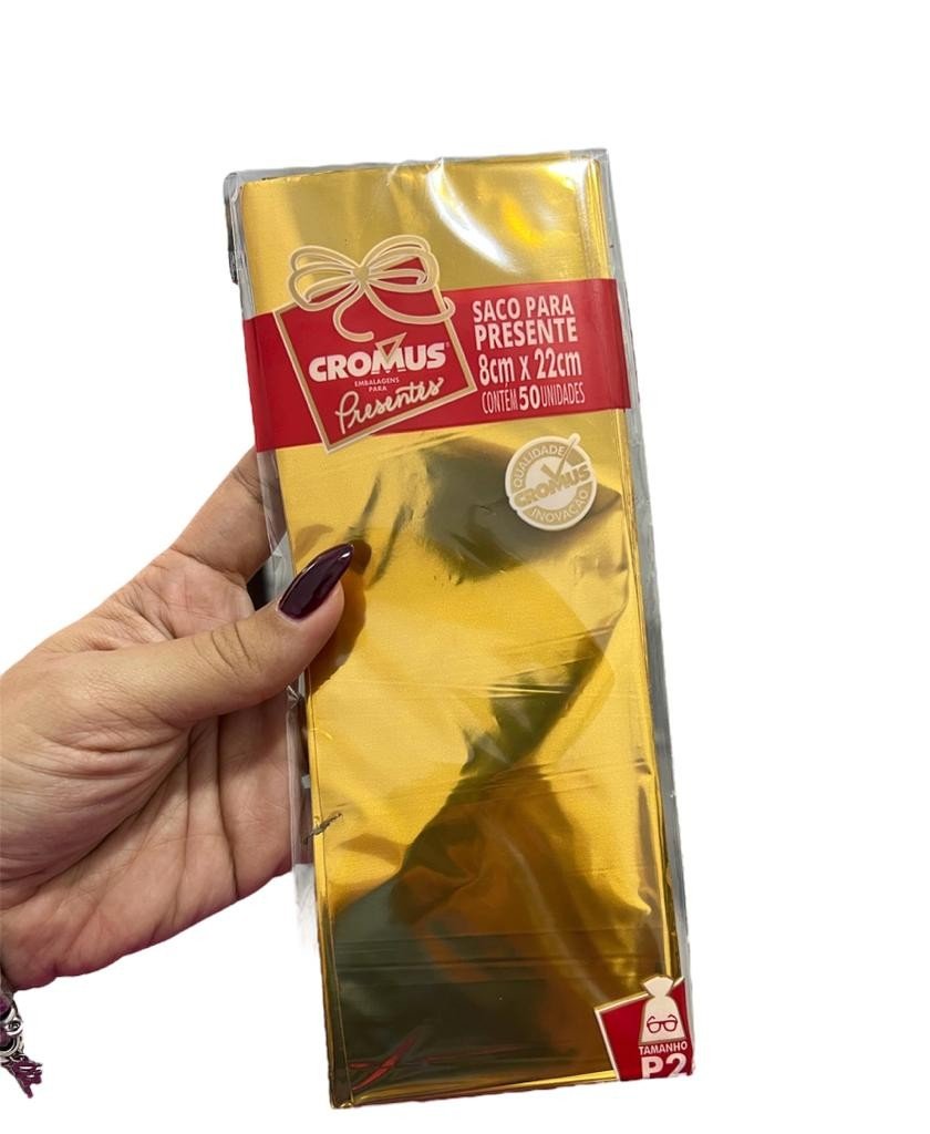 Saco Metalizado Cromus OURO 8cm x 22cm 50und