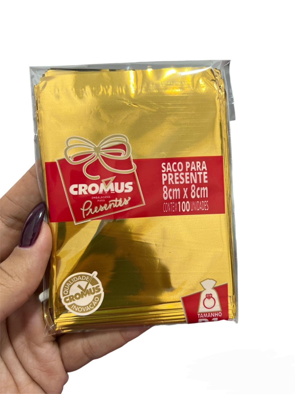 Saco Metalizado Adesivado Cromus OURO 8cm x 8cm 100und