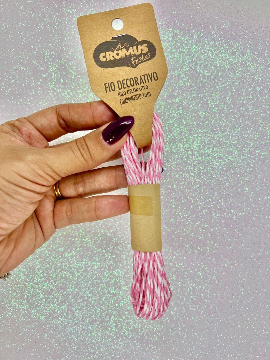 Fio Decorativo Papel Torcido Cromus ROSA/BRANCO 10mt